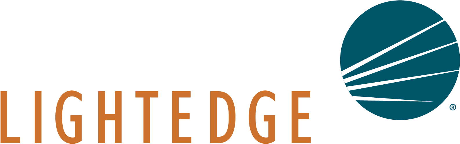 Image of lightedge logo, a lightedge text with a circle with streaks near it